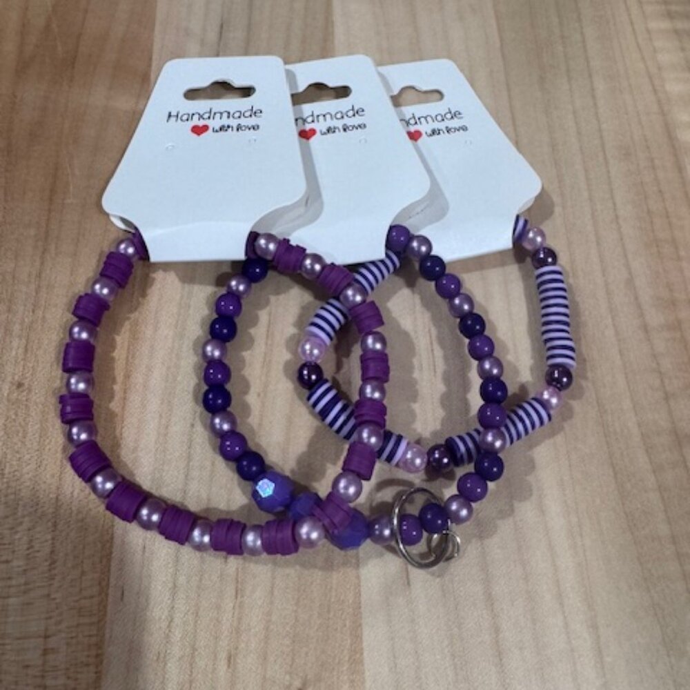 Handmade Purple Bracelets - Set of 3 Matching Bracelets